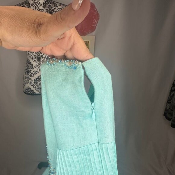 Ann Taylor Ocean Blue 100% Linen Bedded Halter Dress Size 14 - Picture 6 of 10